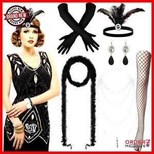 Vintage Flapper Dress with Accessories Set, Fringed Sequin Costume L-XXL